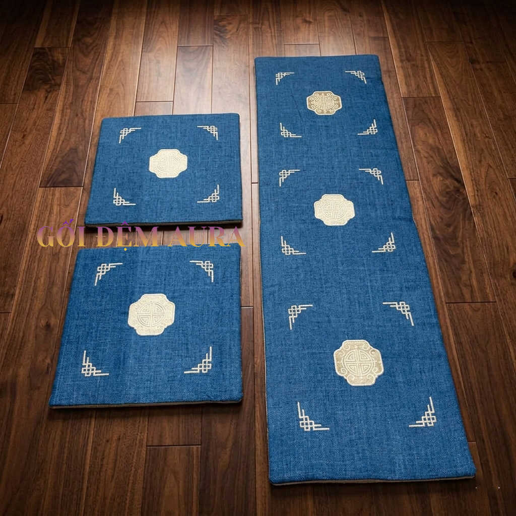 Thảm Trải Ghế Gỗ Cao Cấp thảm trải ghế gỗ màu xanh thêu nổi