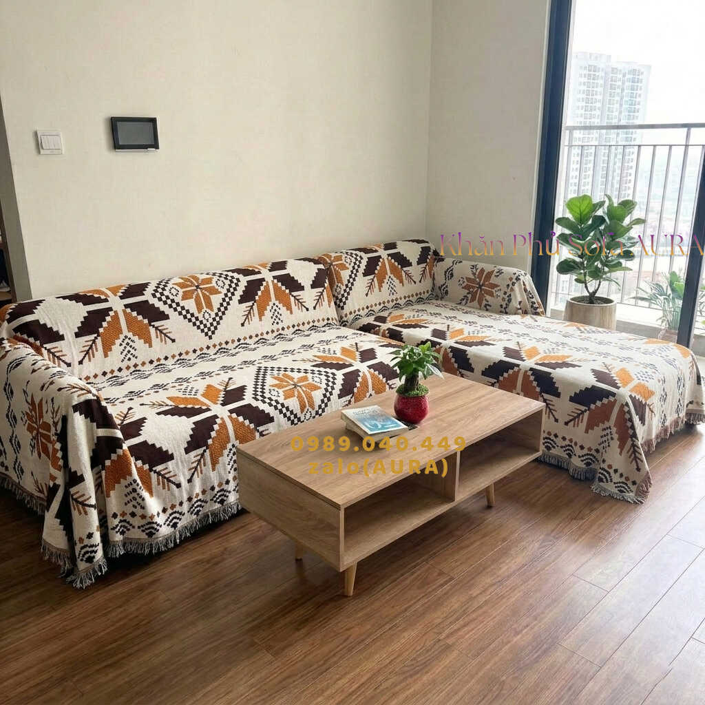 Khăn Trải Sofa Chữ L Cao Cấp khăn trải sofa góc chữ L nâu gỗ