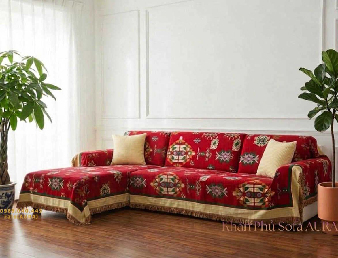 khăn trải sofa góc màu đỏ vàng khăn trải sofa góc màu đỏ vàng