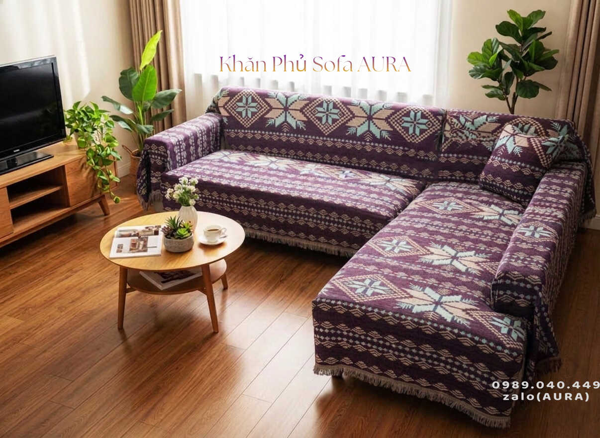Khăn Trải Sofa Chữ L Cao Cấp khăn trải sofa góc nâu gỗ mặt sau