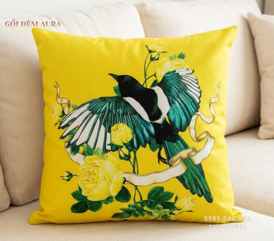 Gối Sofa Vải Nhung Cao Cấp gối sofa hoa hồng vàng mẫu cánh chim