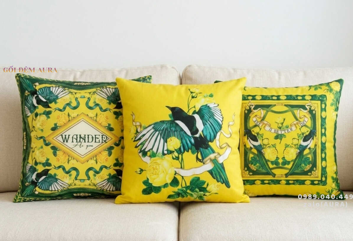 Gối Sofa Vải Nhung Cao Cấp gối sofa hoa hồng vàng