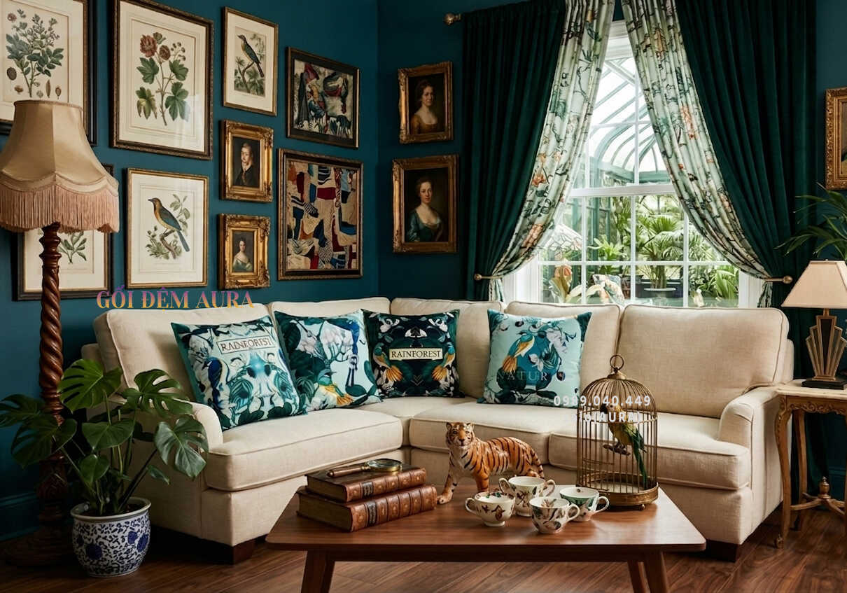 Gối Sofa Vải Nhung Trang Trí Phong Cách Sang Trọng gối tựa lưng sofa tropical luxe