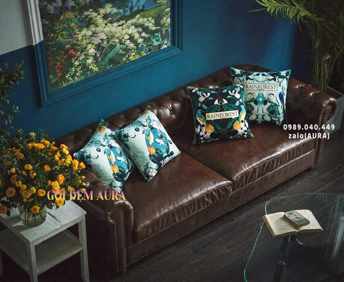 Gối Sofa Vải Nhung Trang Trí Phong Cách Sang Trọng gối tựa sofa tropical luxury