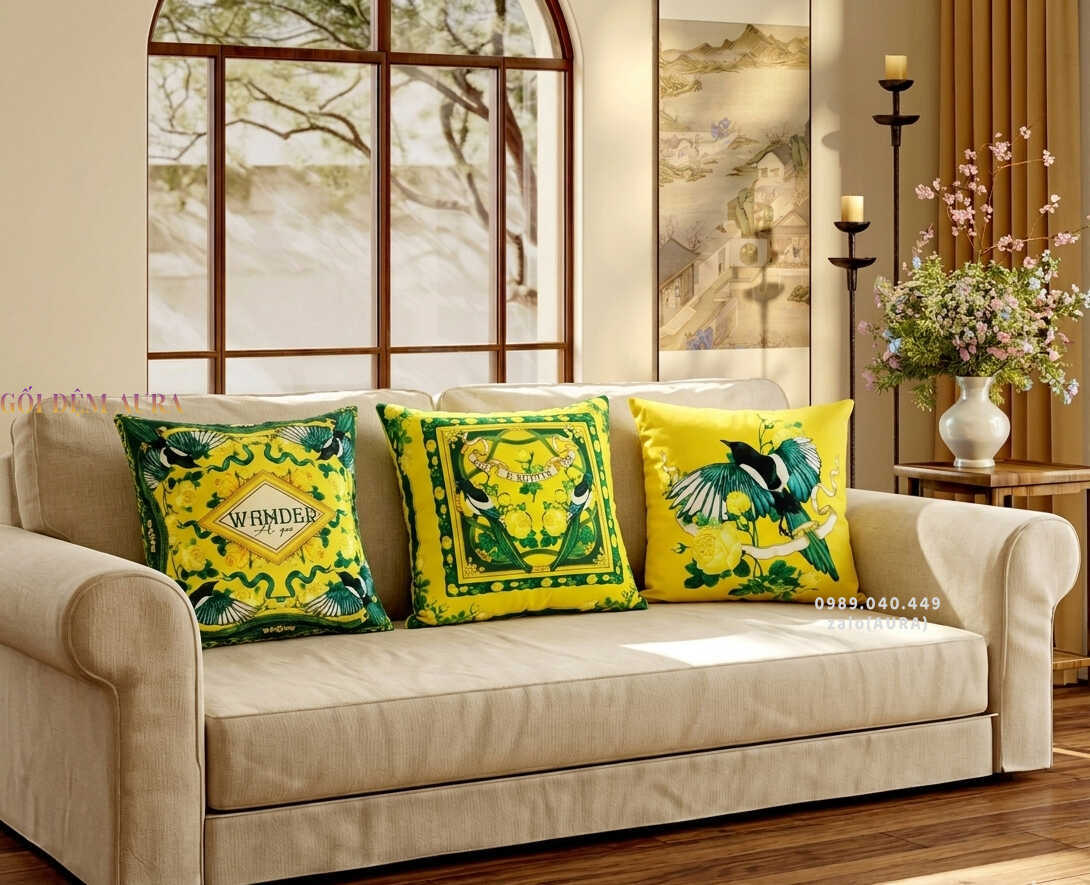 Gối Sofa Vải Nhung Trang Trí Phong Cách Sang Trọng gối tựa sofa hoa hồng vàng cao cấp