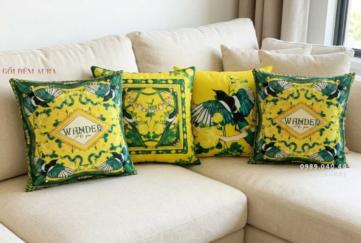 Gối Sofa Vải Nhung Cao Cấp gối tựa sofa hoa hồng vàng