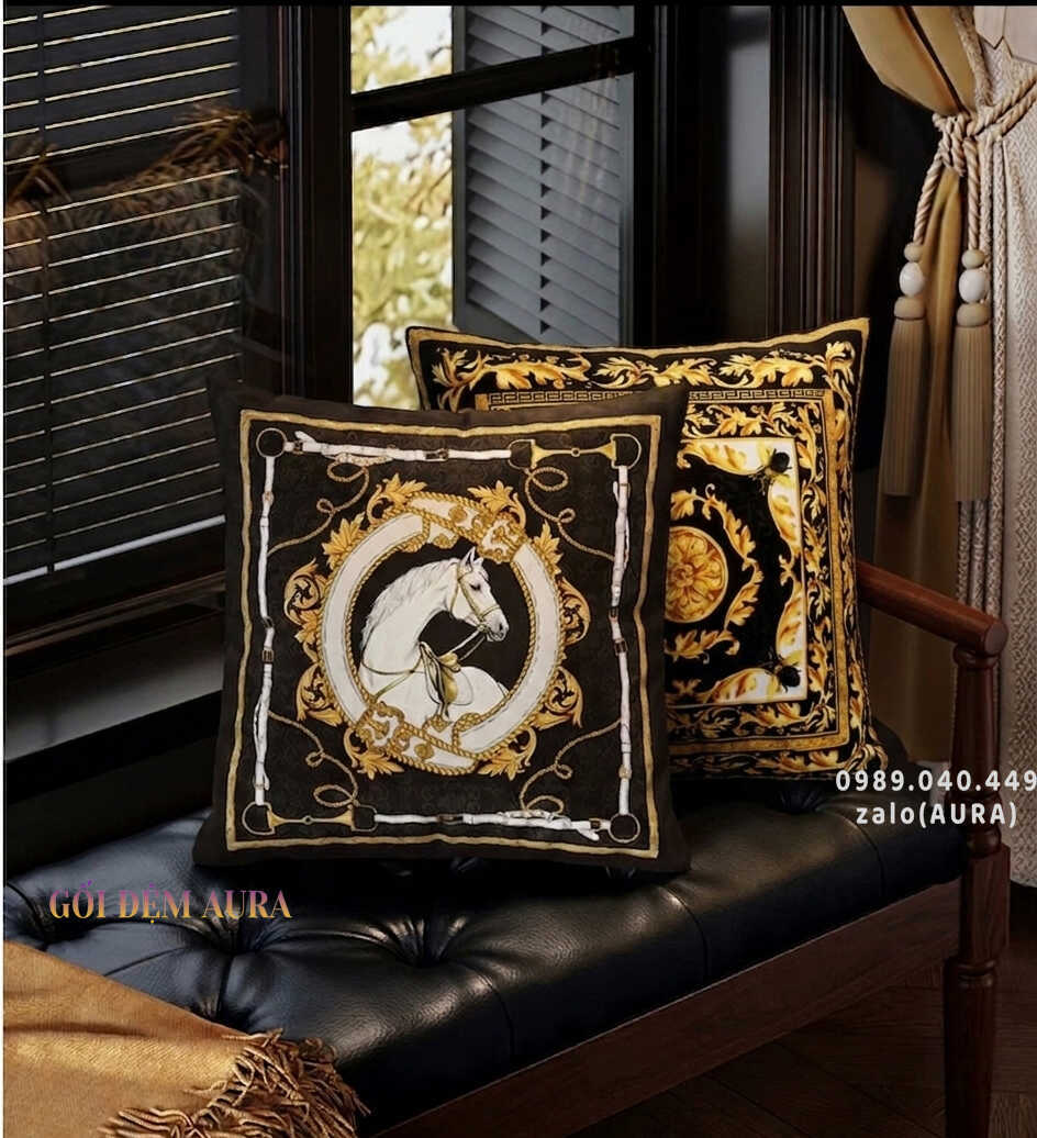 Gối Sofa Vải Nhung Trang Trí Phong Cách Sang Trọng gối sofa hoàng gia royal ngựa trắng