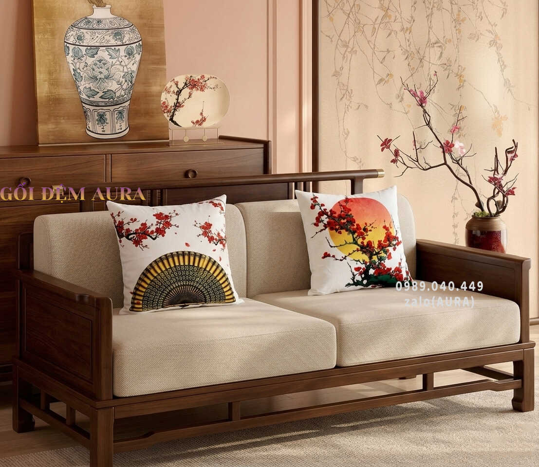 Gối Tựa Lưng Sofa Gỗ Sang Trọng Tinh Tế gối tựa sofa phương đông mặt trời
