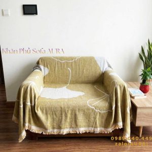 Khăn Sofa Đơn Mẫu Lá Vàng Size 1.3x1.8m khăn sofa đơn lá vàng kem