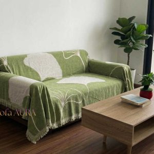 Khăn Trải Ghế Lá Xanh size 1.8x2.6m khăn sofa đơn lá xanh cốm đẹp