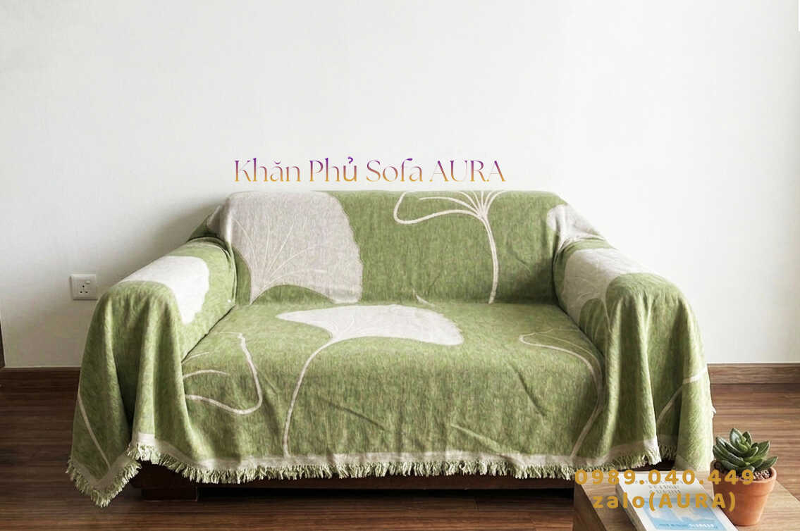 Khăn Phủ Sofa Mẫu Lá Sang Trọng khăn sofa đơn lá xanh cốm