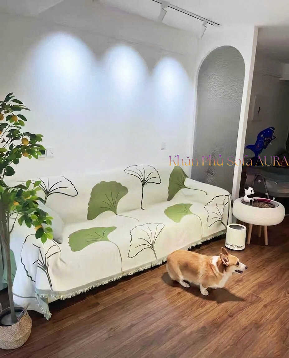 Khăn Phủ Sofa Mẫu Lá Sang Trọng khăn sofa đơn lá xanh đẹp