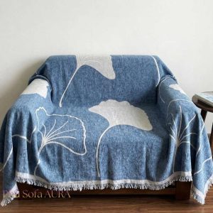 Khăn Sofa Đơn Mẫu Lá Xanh Dương size 1.3x1.8m khăn sofa đơn lá xanh kem