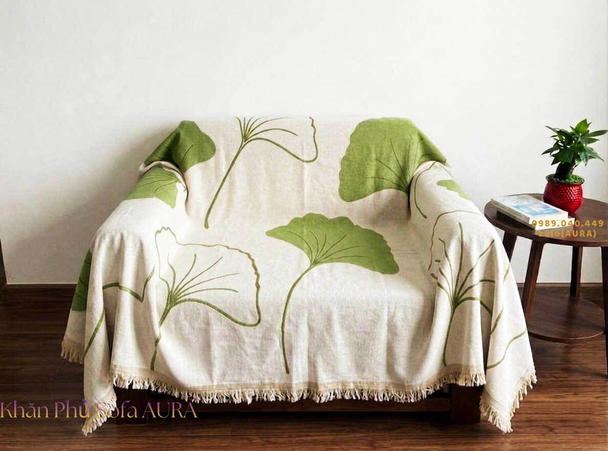 Khăn Phủ Sofa Mẫu Lá Sang Trọng khăn sofa đơn lá xanh