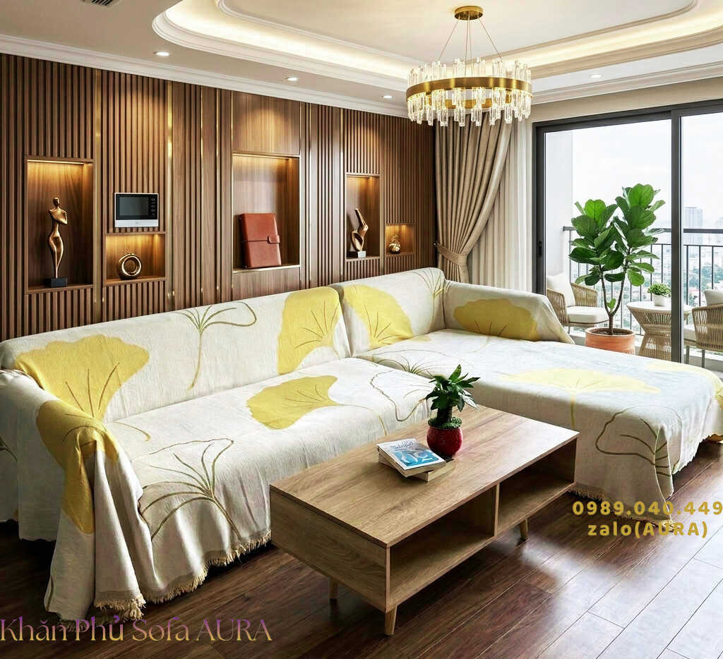 Khăn Phủ Sofa Cho Phòng Khách Hiện Đại khăn sofa góc lá vàng