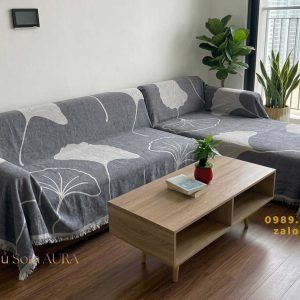 Khăn Sofa Góc Mẫu Lá Xám khăn sofa góc lá xám
