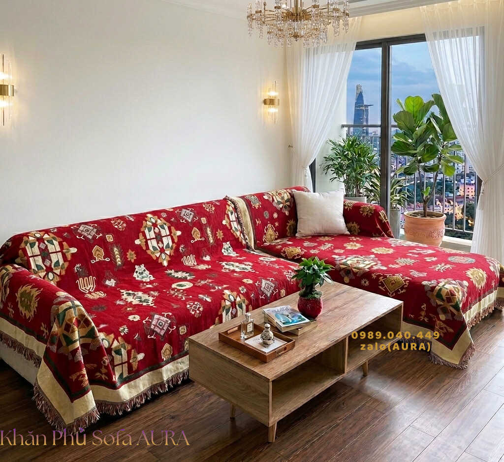 khăn sofa góc màu đỏ vàng khăn sofa góc màu đỏ vàng