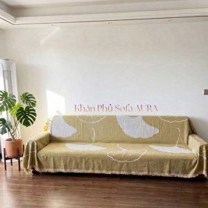 Khăn Phủ Sofa Mẫu Lá Vàng Size 1.8x3.4m khăn sofa lá vàng kem