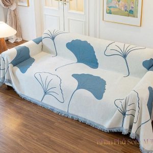 Khăn Sofa Lá Xanh Ghi 2 Mặt size 1.8x2.6m khăn sofa lá xanh dương
