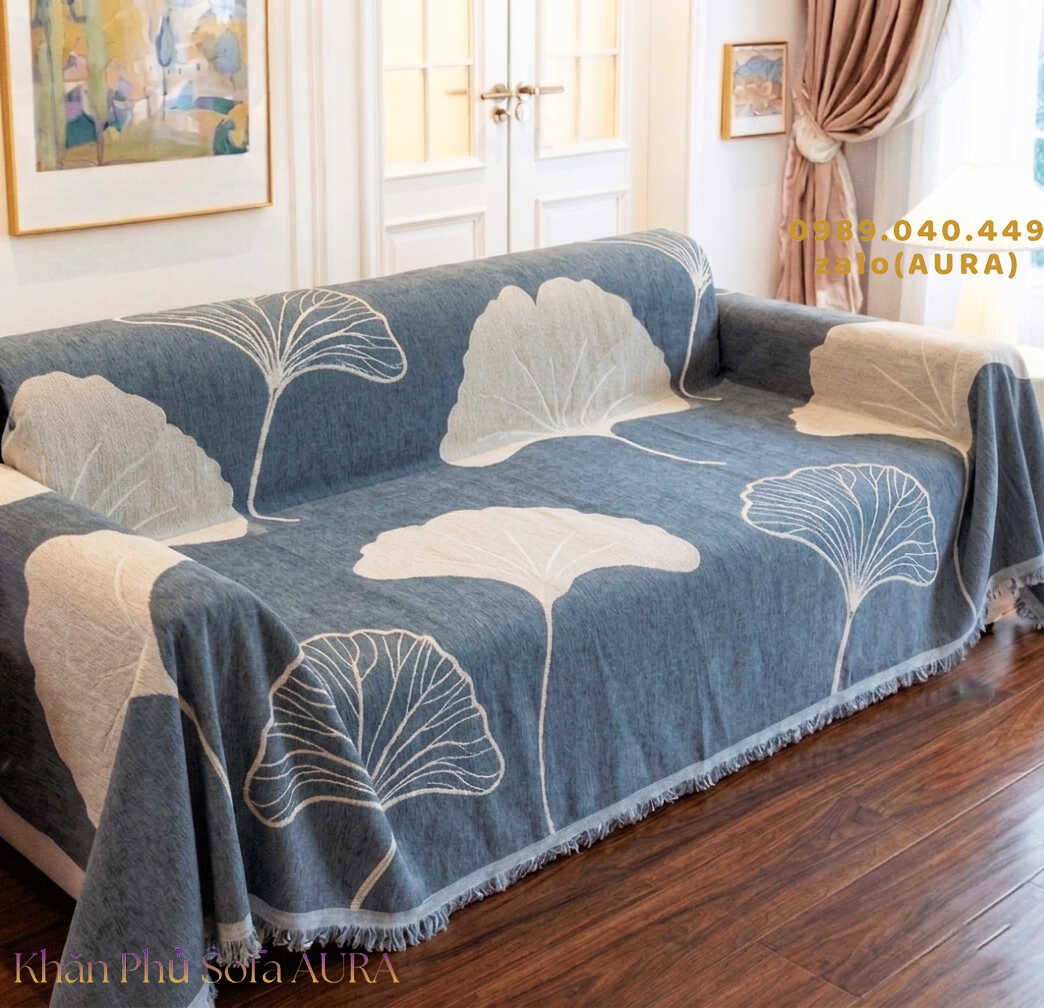 khăn sofa lá xanh kem khăn sofa lá xanh kem