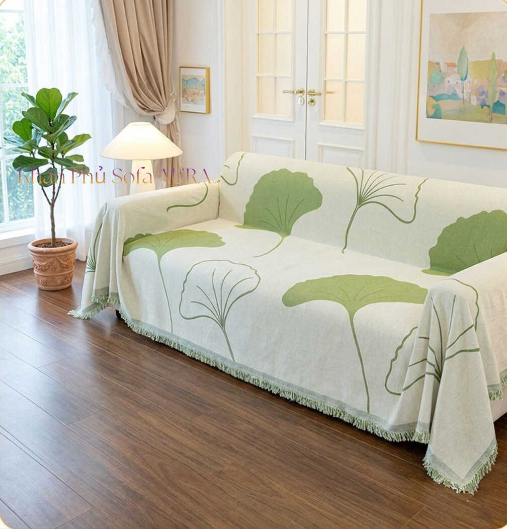 khăn sofa lá xanh