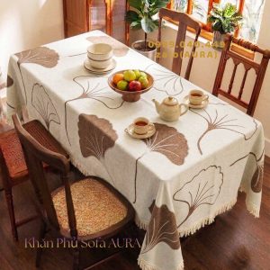 Khăn Sofa Đơn Mẫu Lá Nâu size 1.3x1.8m khăn trải bàn lá kem nâu