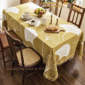 Khăn Sofa Đơn Mẫu Lá Vàng Size 1.3x1.8m khăn trải bàn lá vàng kem