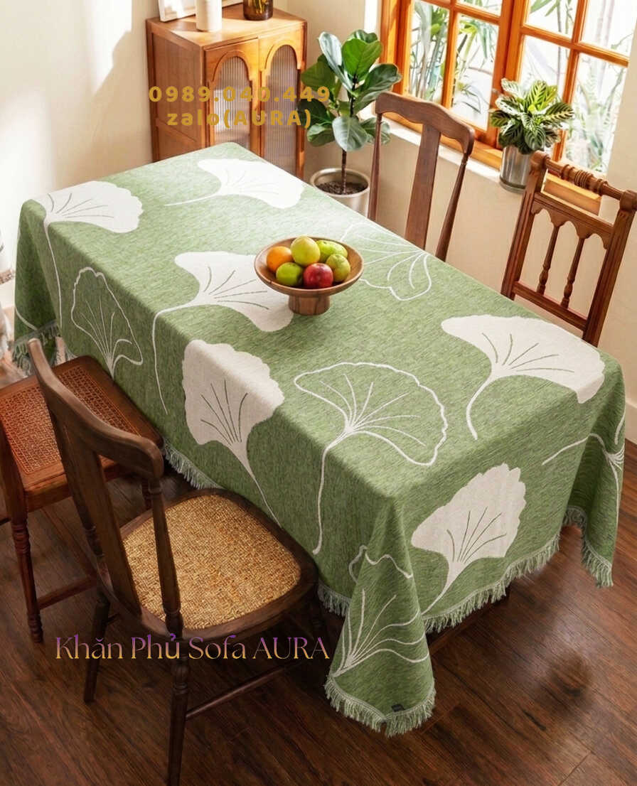 Khăn Phủ Sofa Cho Phòng Khách Hiện Đại khăn trải bàn lá xanh cốm