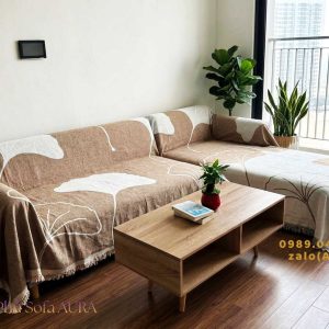 khăn trải sofa góc lá nâu