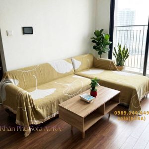 Khăn Sofa Góc Mẫu Lá Vàng khăn trải sofa góc lá vàng kem