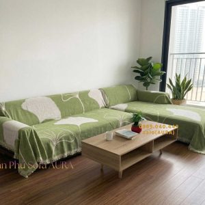 Khăn Sofa Góc Mẫu Lá Xanh khăn trải sofa góc lá xanh cốm