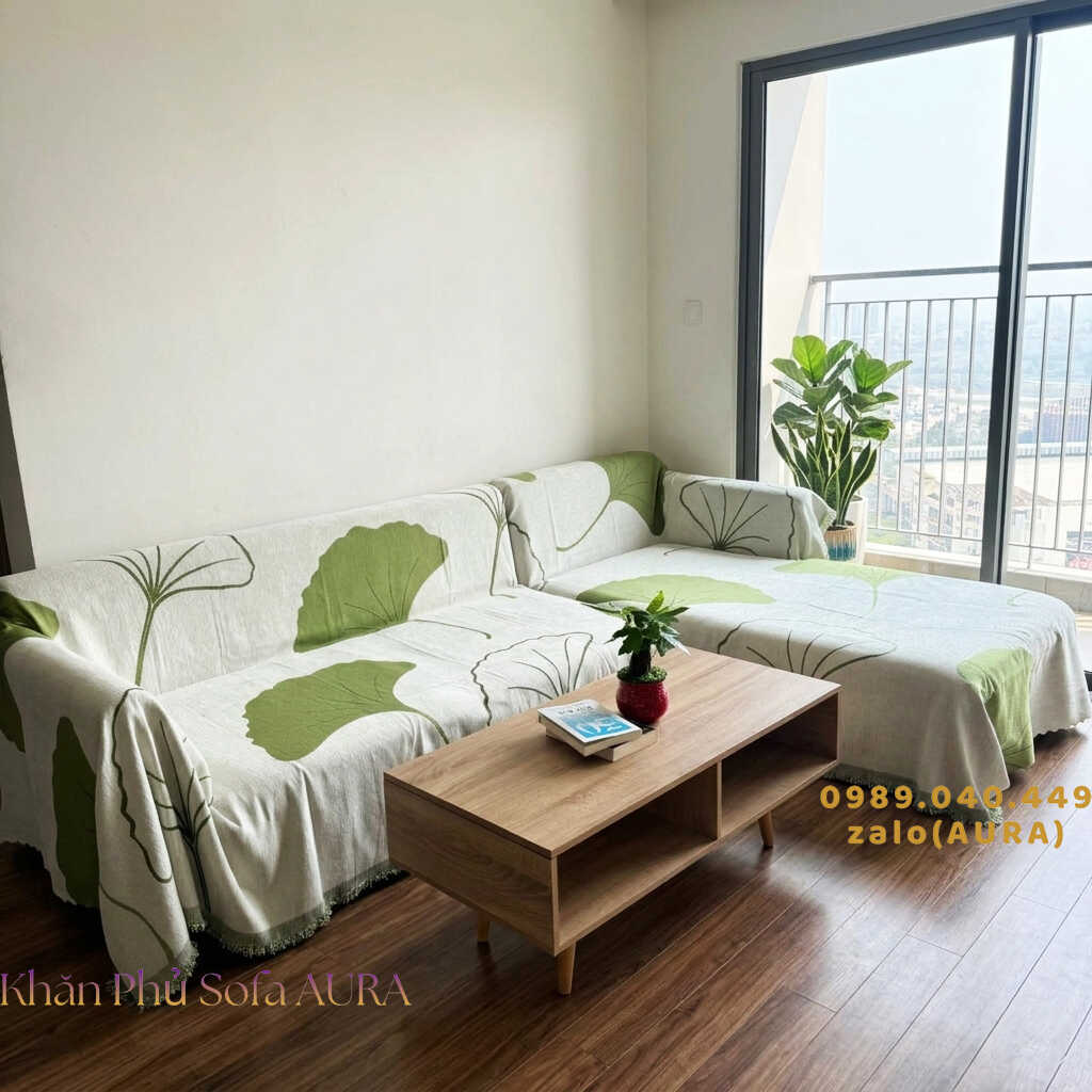 Khăn Phủ Sofa Mẫu Lá Sang Trọng khăn trải sofa góc lá xanh