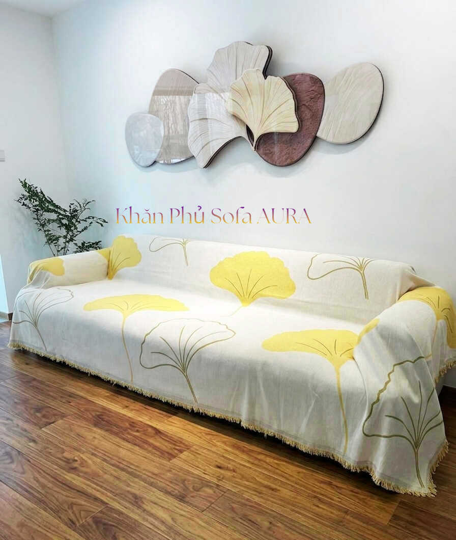 Khăn Phủ Sofa Mẫu Lá Sang Trọng khăn trải sofa lá vàng đẹp