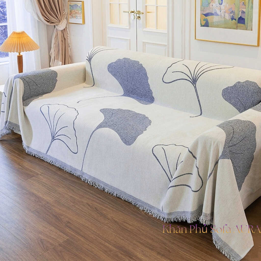 khăn trải sofa lá xám đẹp khăn trải sofa lá xám đẹp