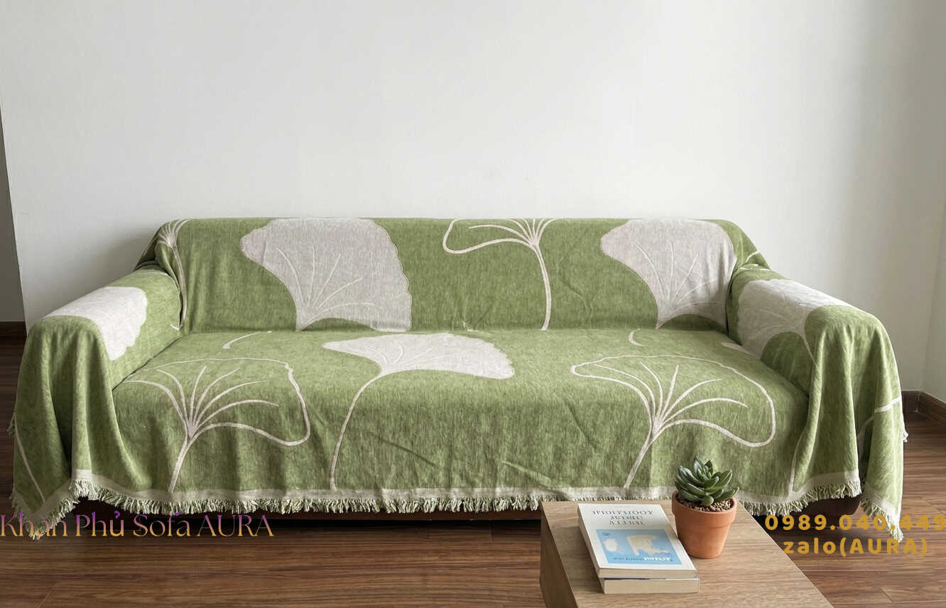 khăn trải sofa lá xanh cốm khăn trải sofa lá xanh cốm