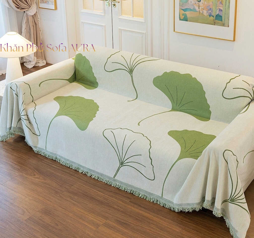Khăn Phủ Sofa Mẫu Lá Sang Trọng khăn trải sofa lá xanh
