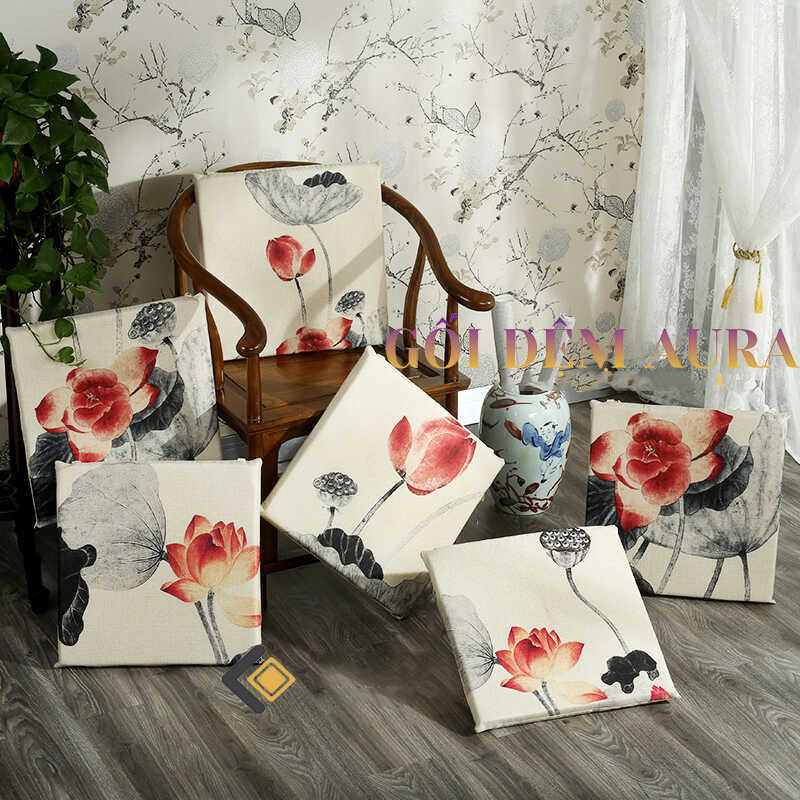 Bộ Sưu Tập Nệm Lót Ngồi Bệt Kiểu Nhật Đẹp Mắt nệm ngồi bệt hoa sen đỏ trang trí