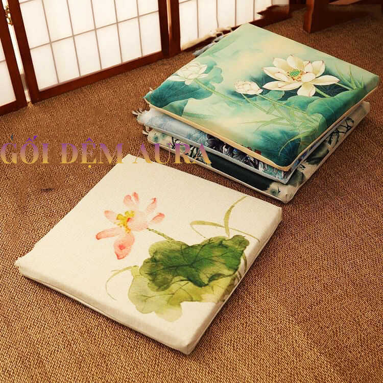Bộ Sưu Tập Nệm Lót Ngồi Bệt Kiểu Nhật Đẹp Mắt nệm ngồi bệt hoa sen xanh trang trí quán