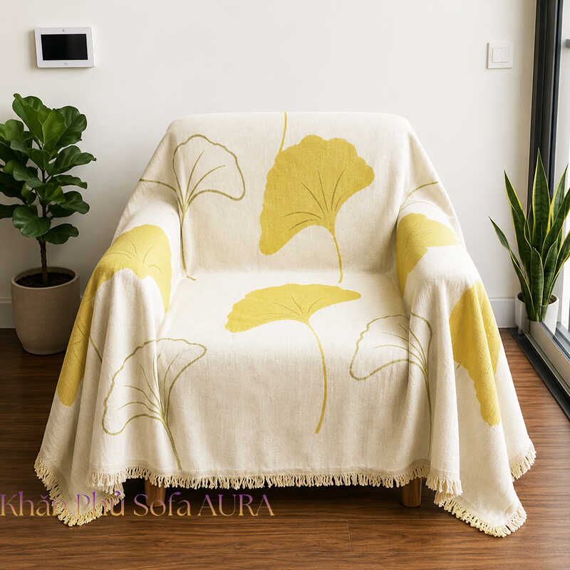 khăn phủ sofa đơn lá vàng