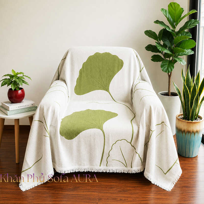 khăn phủ sofa đơn lá xanh