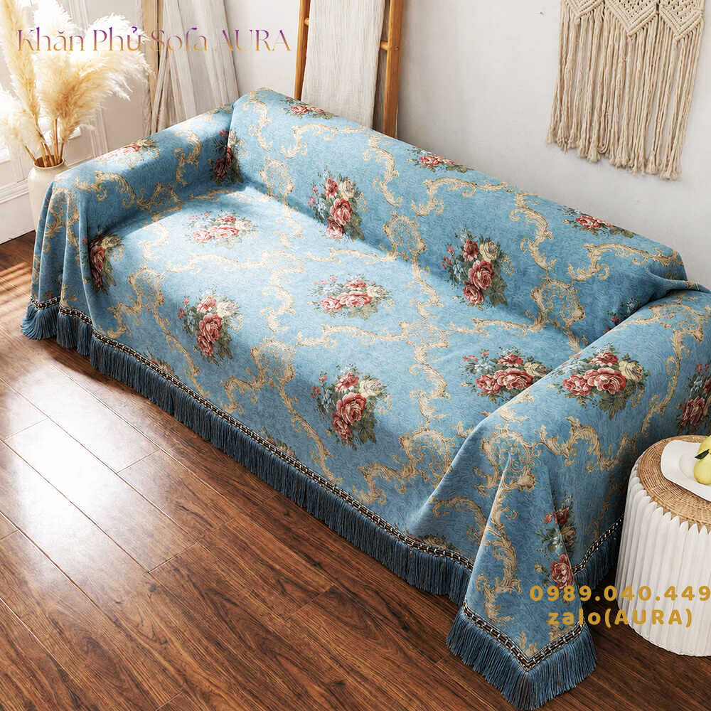 khăn sofa đơn mẫu châu âu xanh sang trọng