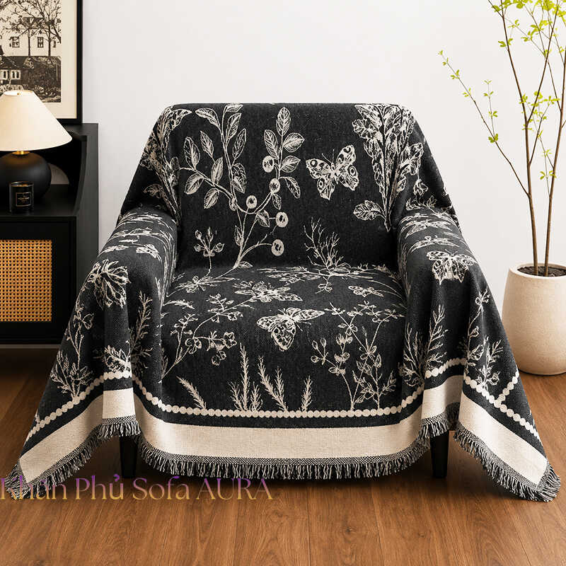 khăn phủ sofa đơn thiên nhiên trắng đen khăn phủ sofa đơn thiên nhiên trắng đen