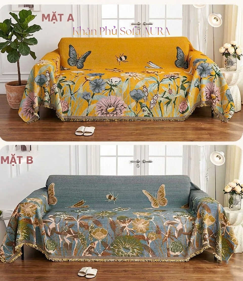 khăn trải sofa cánh đồng hoa vàng 2 mặt khăn trải sofa cánh đồng hoa vàng 2 mặt