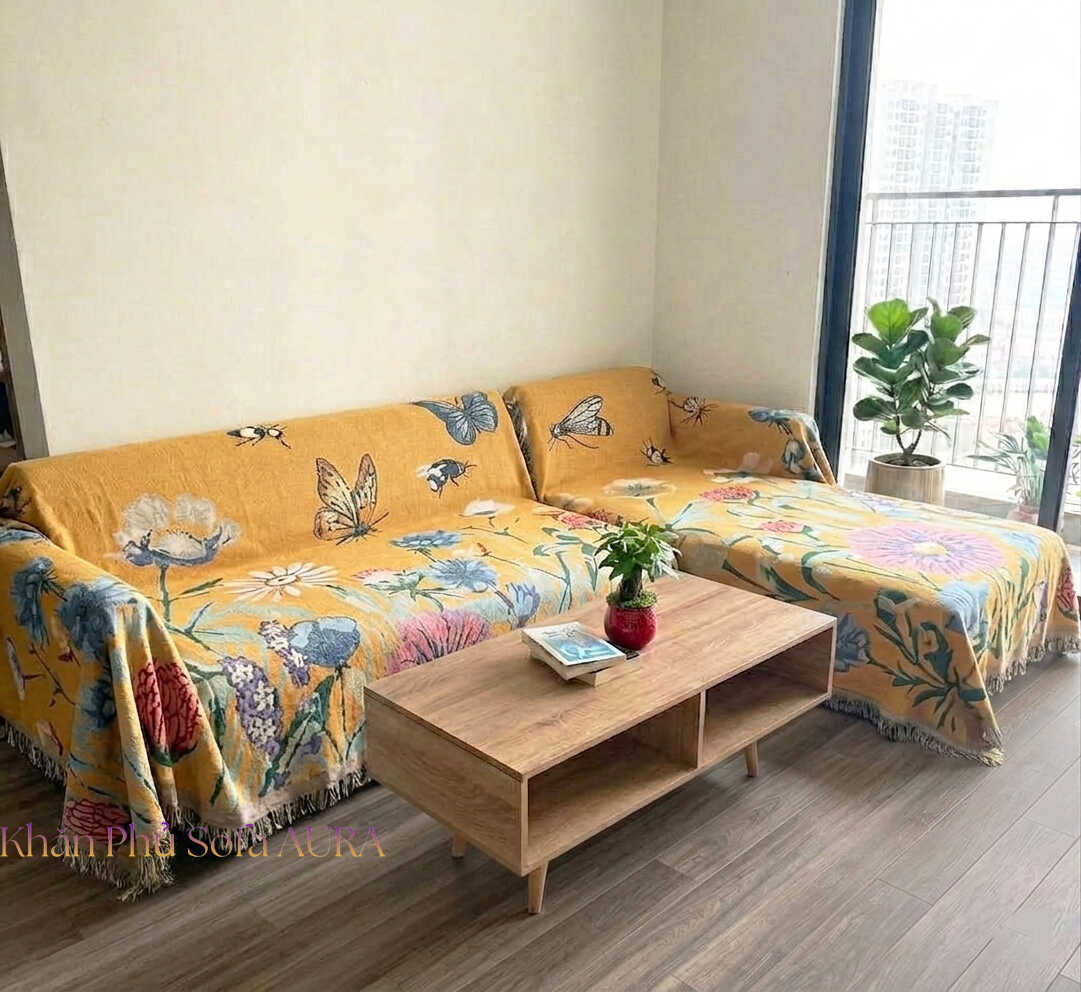 khăn trải sofa góccánh đồng hoa vàng khăn trải sofa góccánh đồng hoa vàng