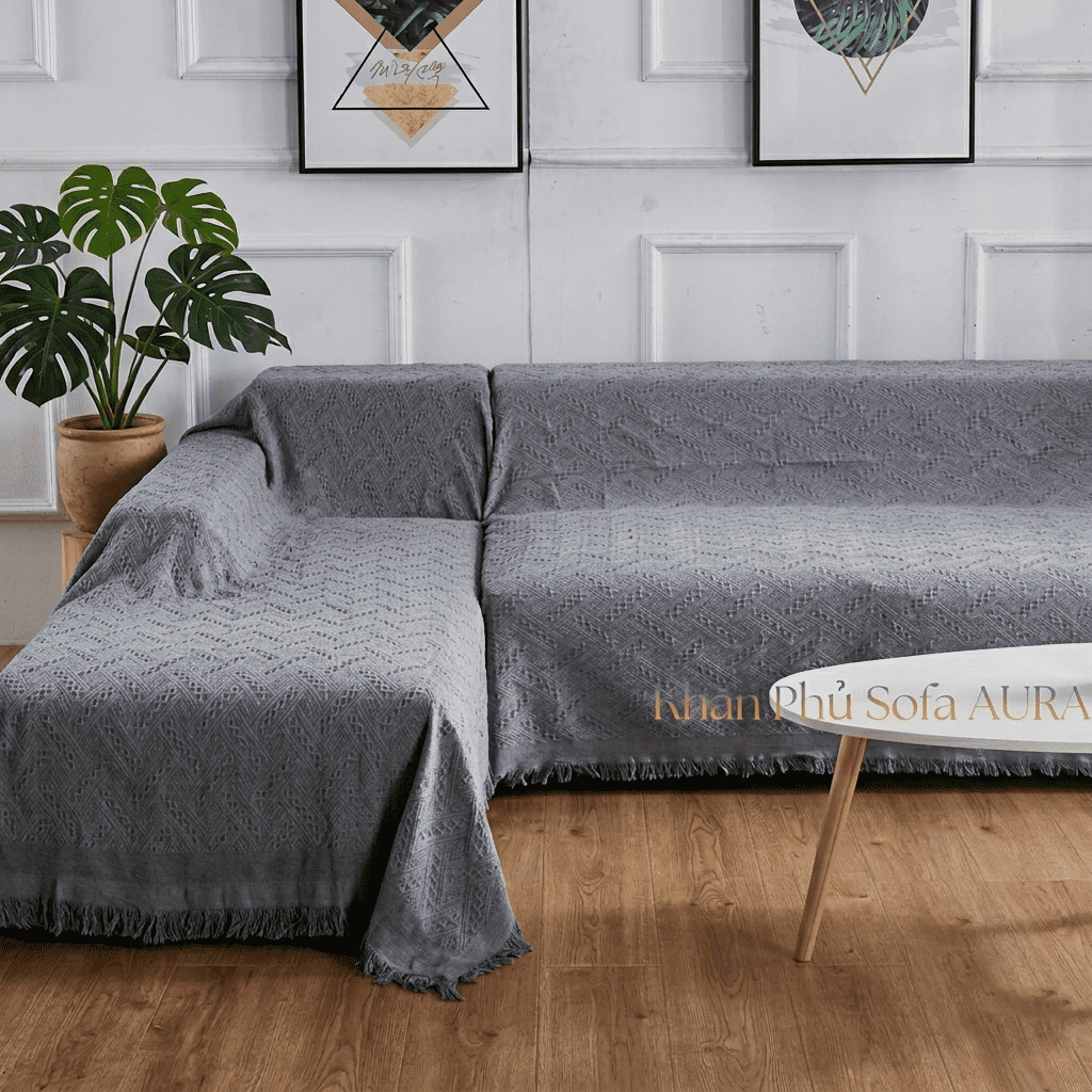 khan trai sofa góc màu xám