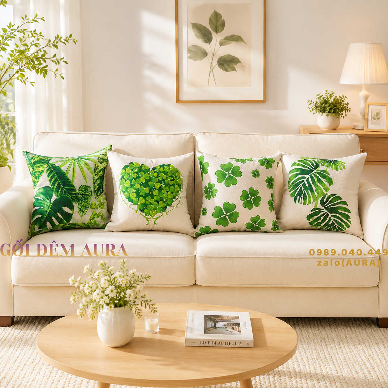 gối tựa lưng sofa trái tim may mắn