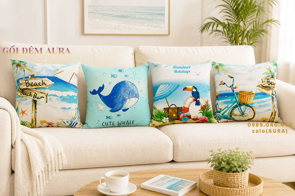gối tựa sofa biển xanh đẹp