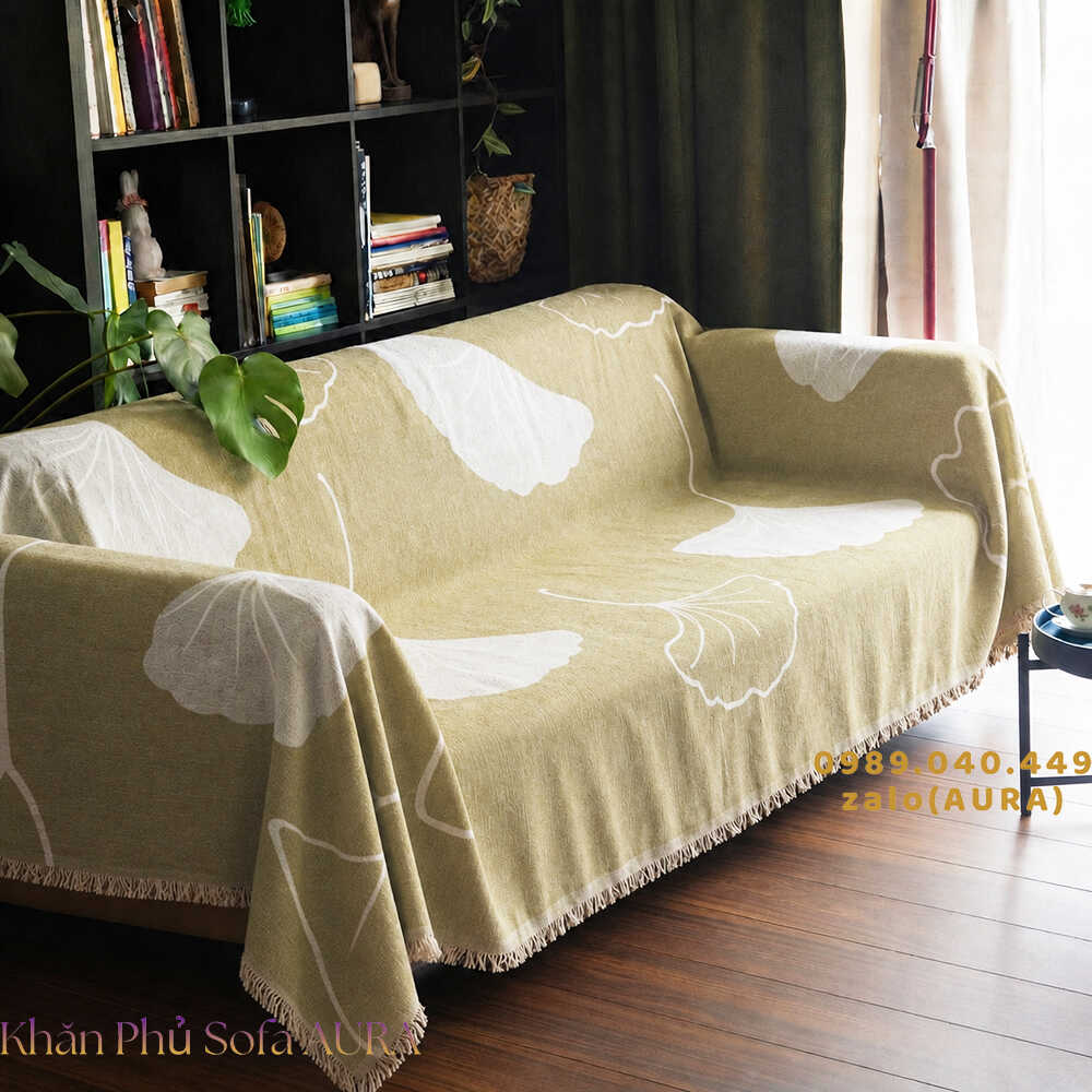 khăn phủ sofa lá vàng bơ khăn phủ sofa lá vàng bơ