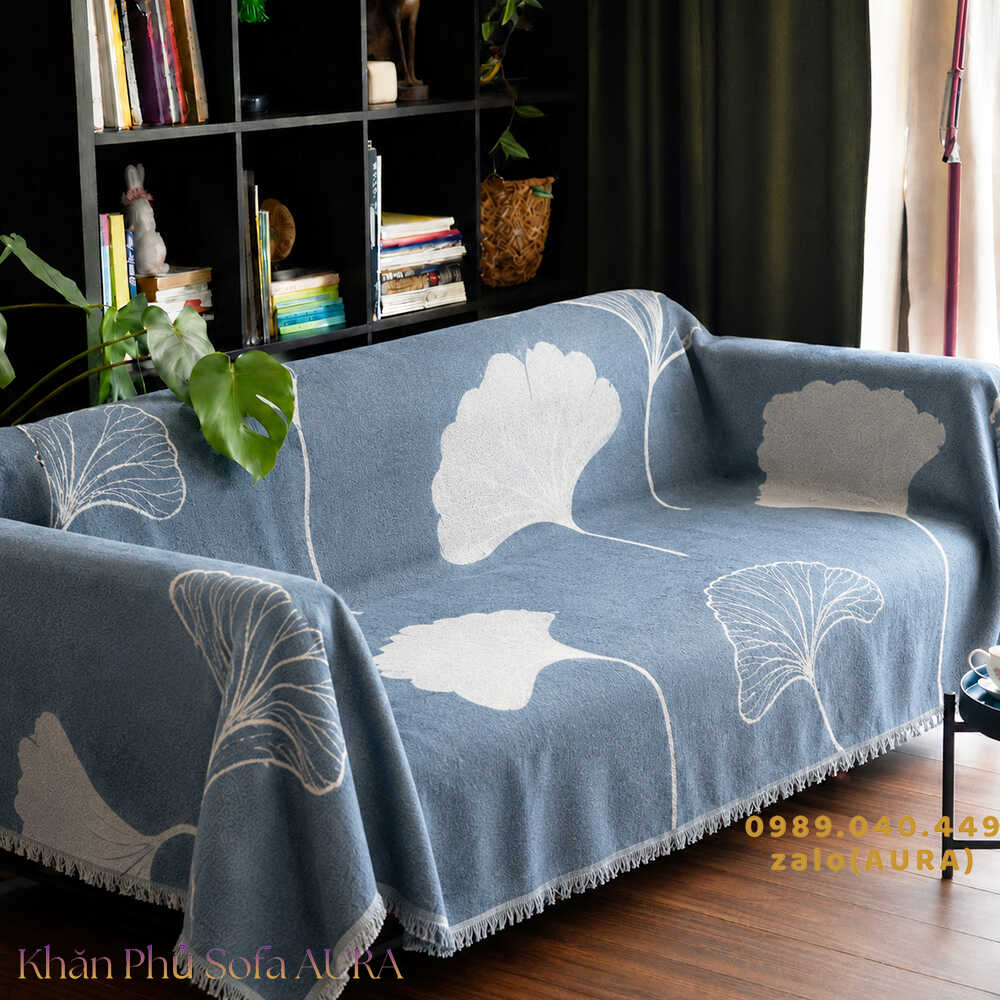 khăn trải sofa góc lá xanh ghi khăn trải sofa góc lá xanh ghi
