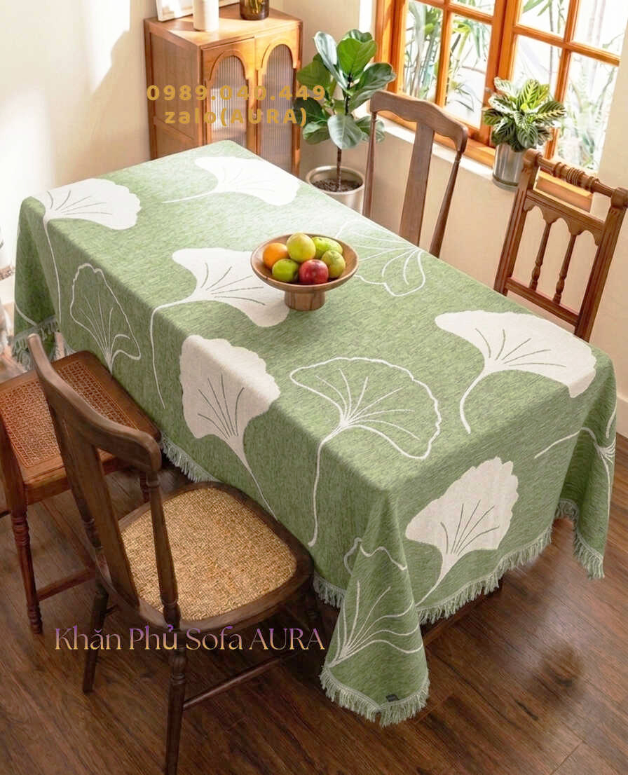 khăn trải bàn lá xanh cốm
